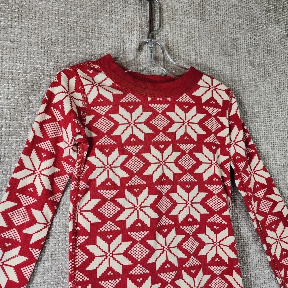 Hanna Andersson Organic Cotton Snowflake Pajama‎ Set Youth 6-7 Red Stretch Knit